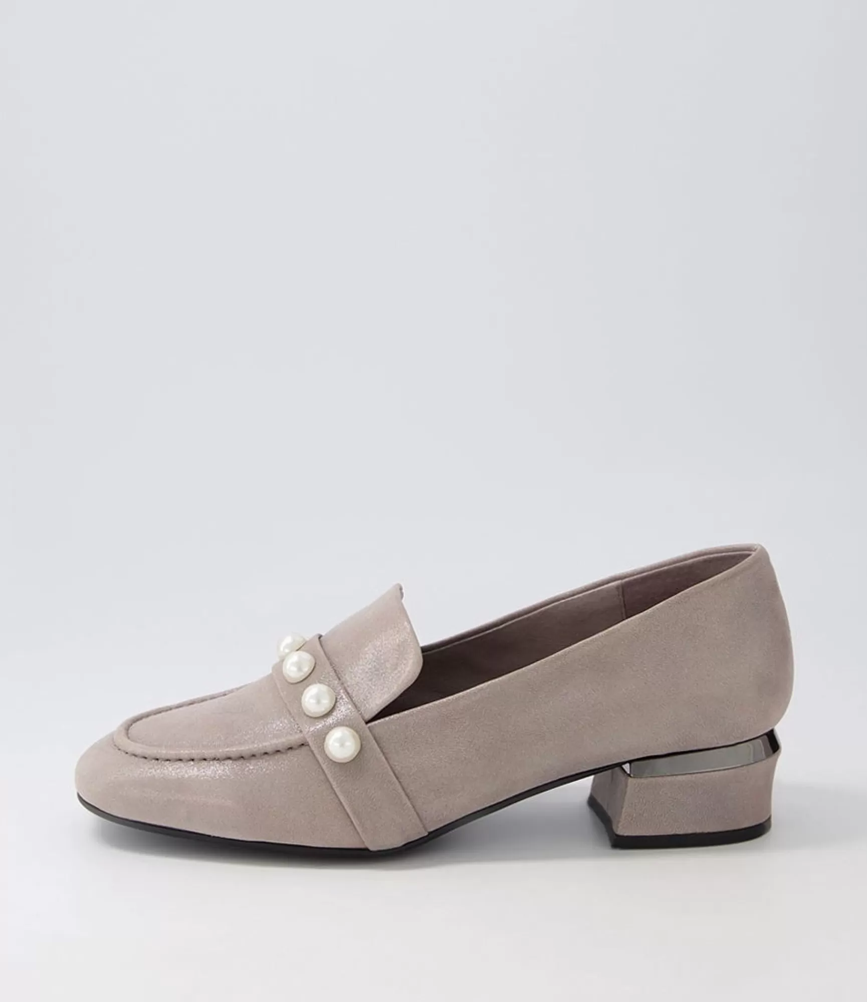 Discount Midas Shoes Gilded Pewter Shimmer Leather Heels