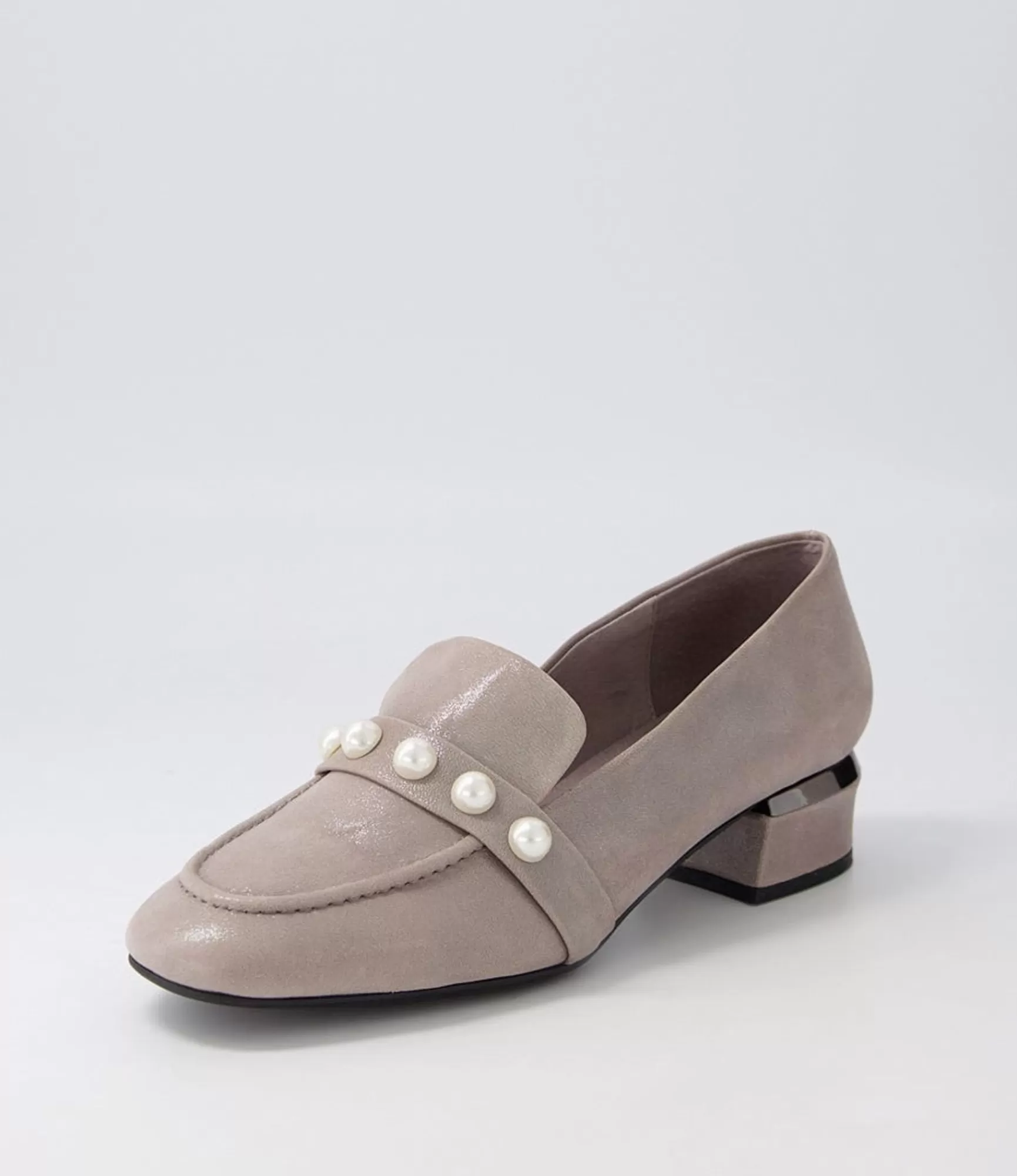 Discount Midas Shoes Gilded Pewter Shimmer Leather Heels