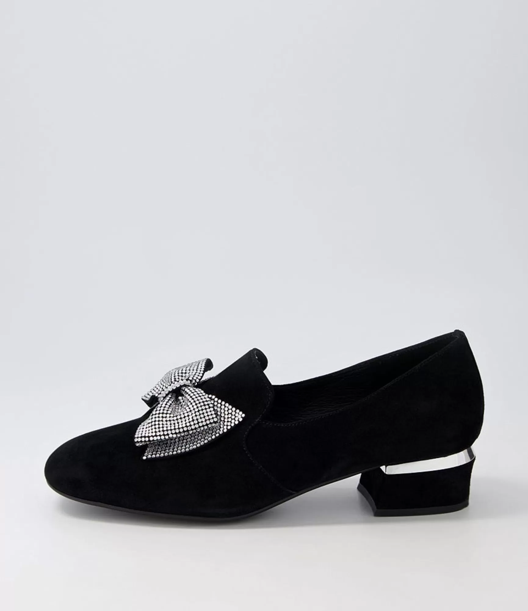 Hot Midas Shoes Grenna Black Silver Suede Jewels Heels