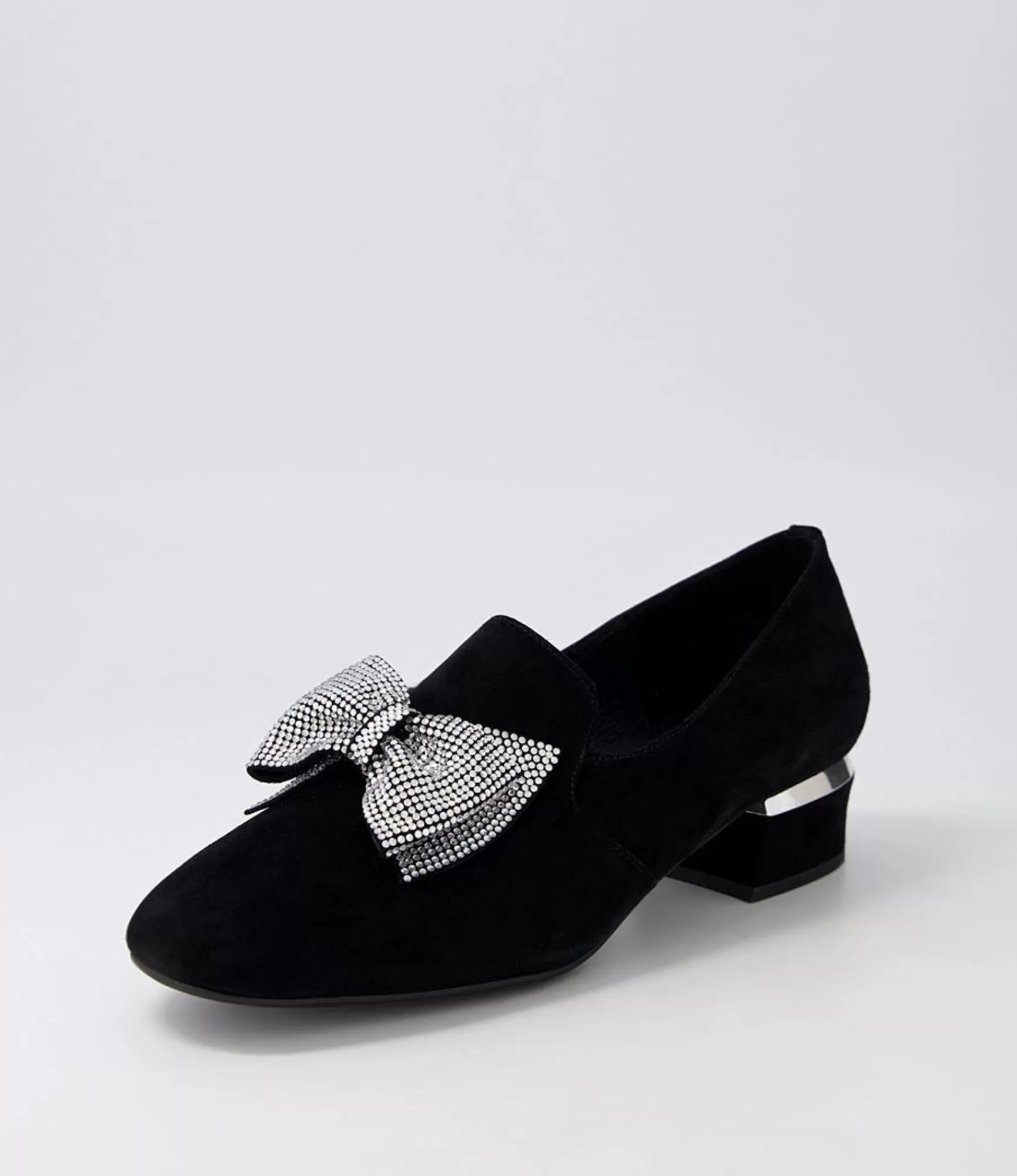 Hot Midas Shoes Grenna Black Silver Suede Jewels Heels