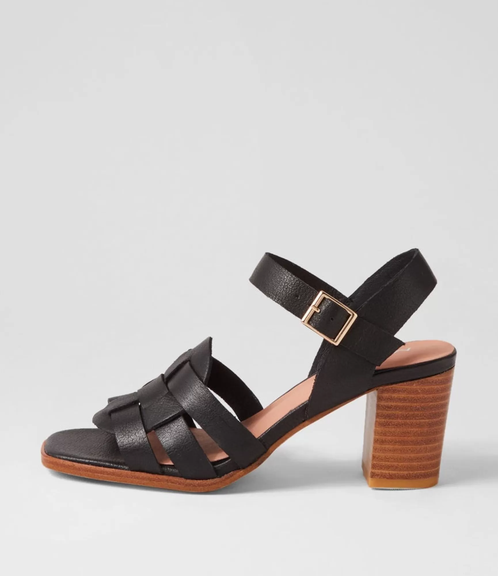 Store Midas Shoes Halfa Black Natural Heel Leather Sandals