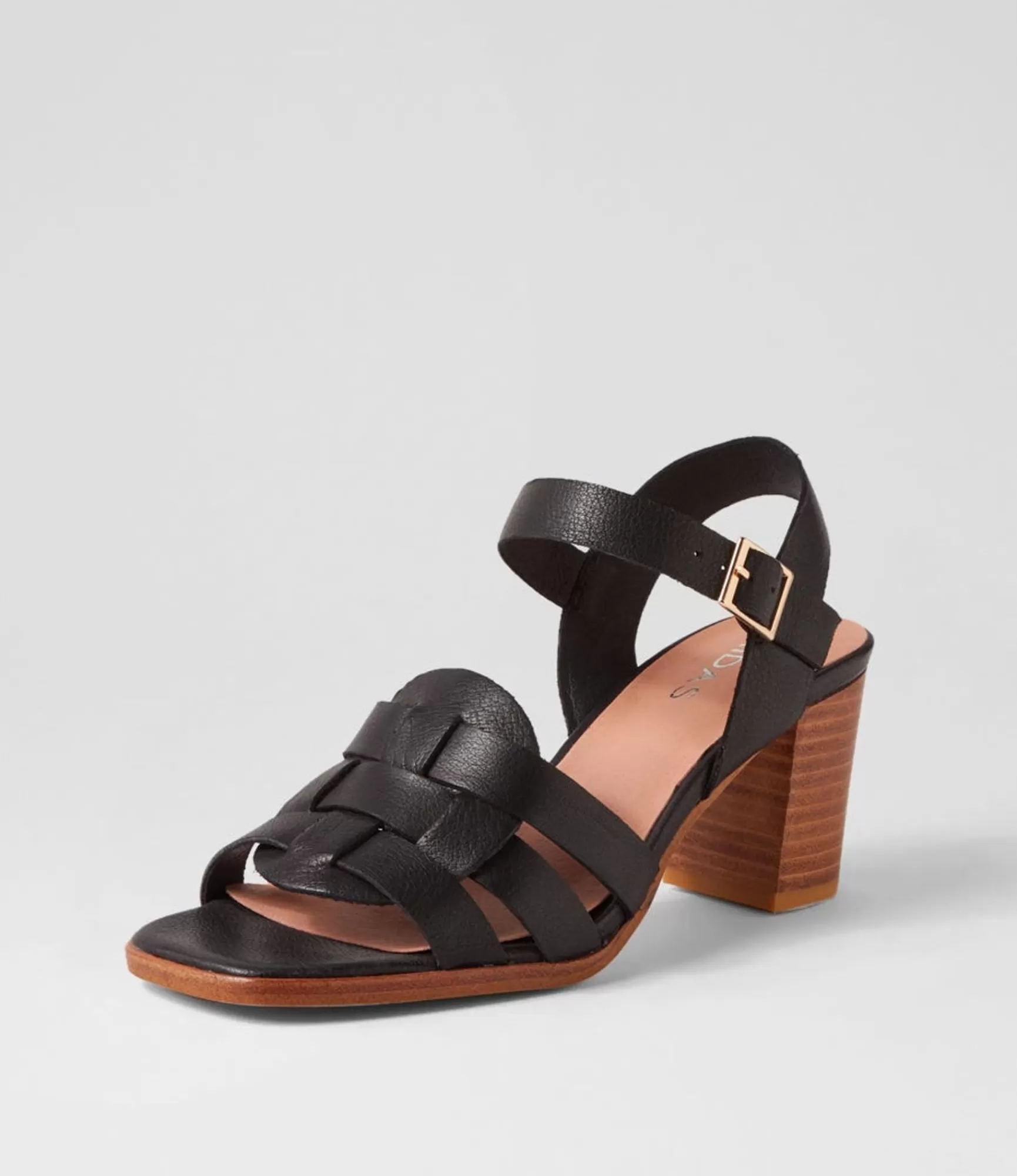 Store Midas Shoes Halfa Black Natural Heel Leather Sandals