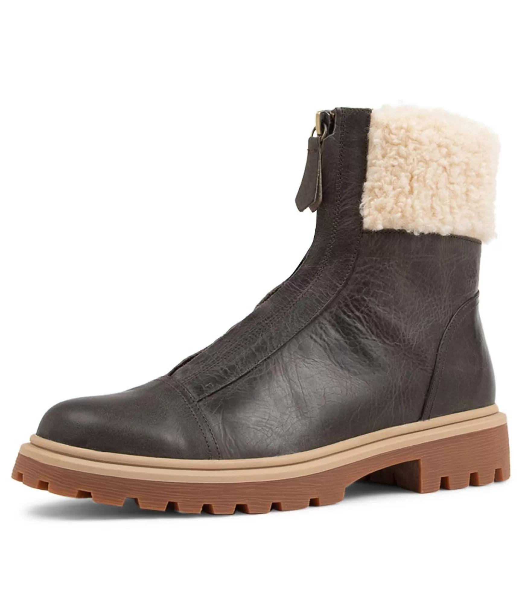 Clearance Midas Shoes Kalaxy Choc Sand Fur Rugged Leather Ankle Boots