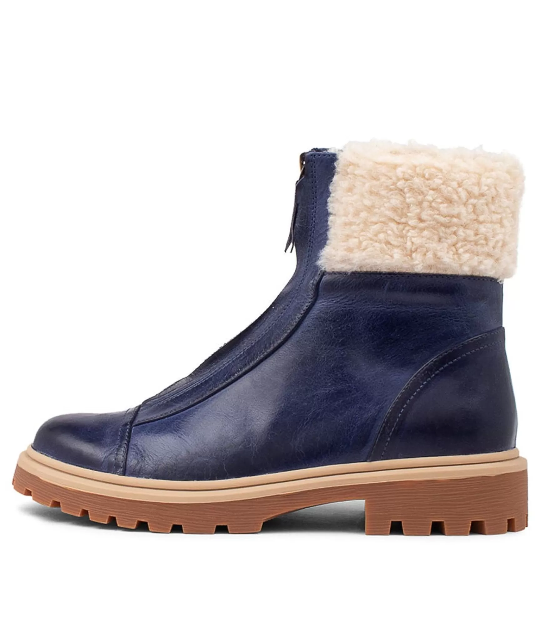 New Midas Shoes Kalaxy Sapphire Leather Sand Fur Ankle Boots