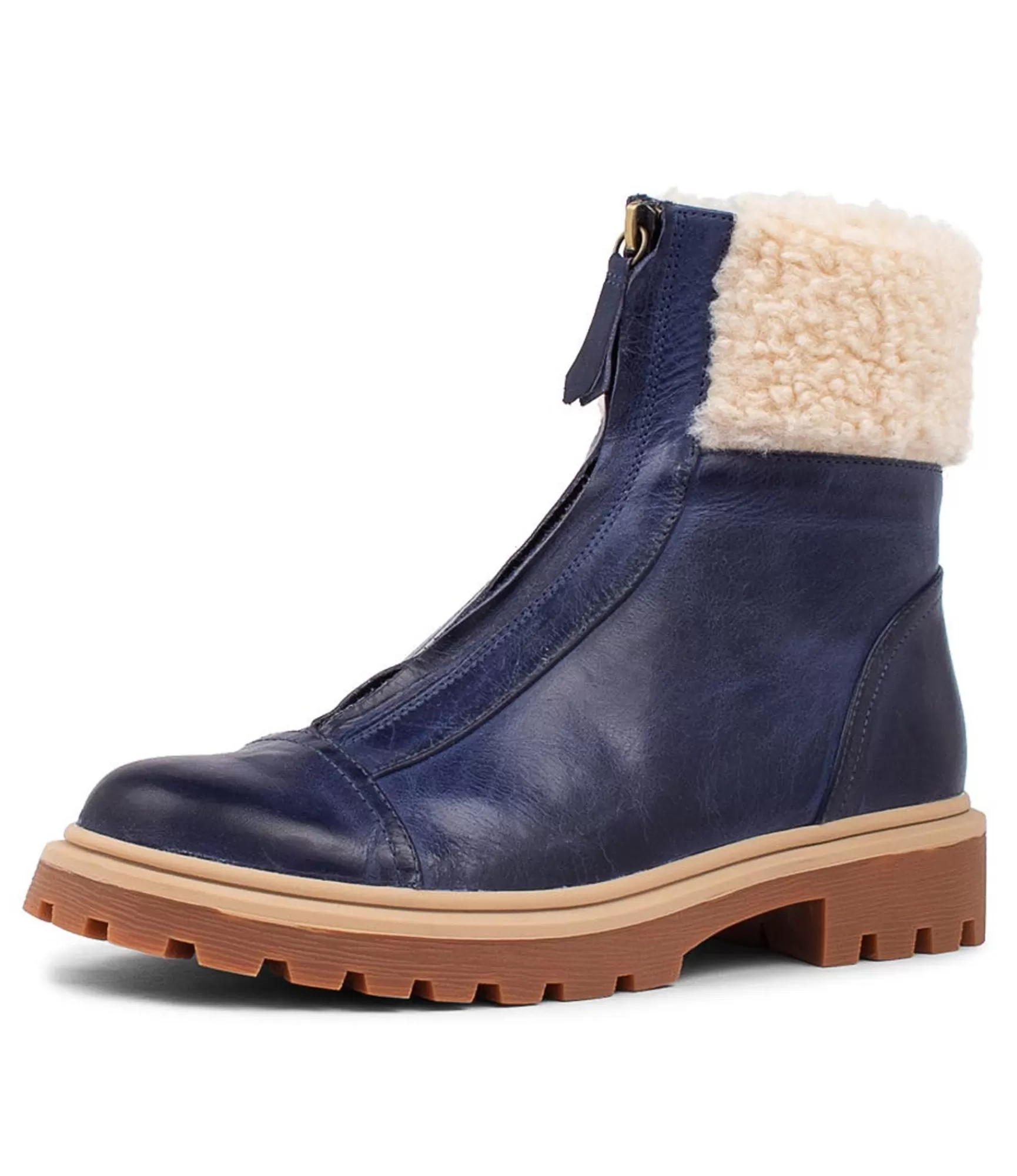 New Midas Shoes Kalaxy Sapphire Leather Sand Fur Ankle Boots