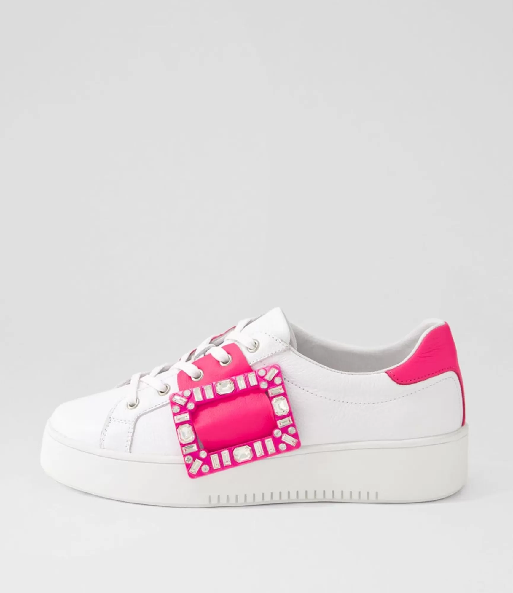 Clearance Midas Shoes Loredana White Hot Pink Leather Sneakers