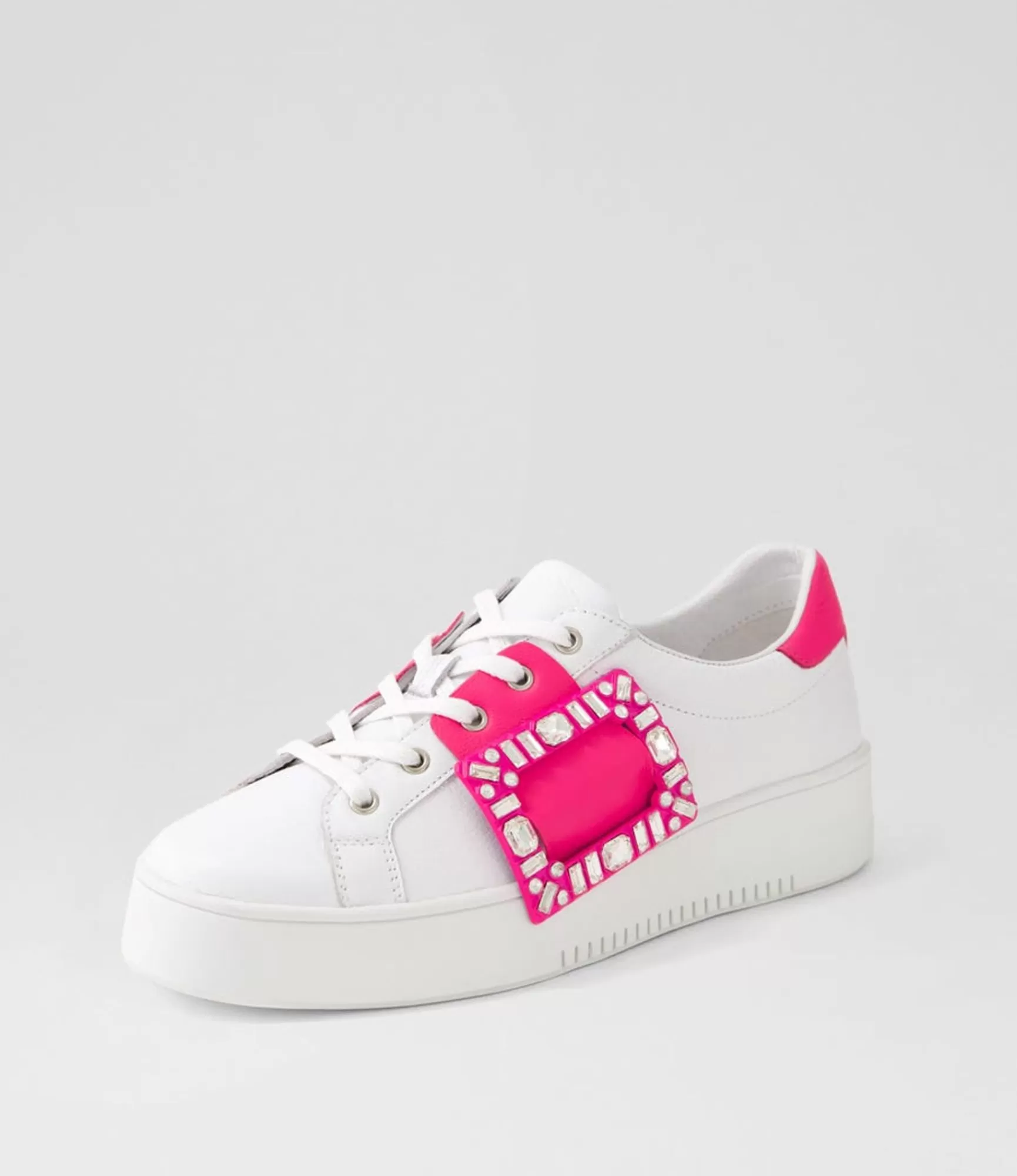 Clearance Midas Shoes Loredana White Hot Pink Leather Sneakers