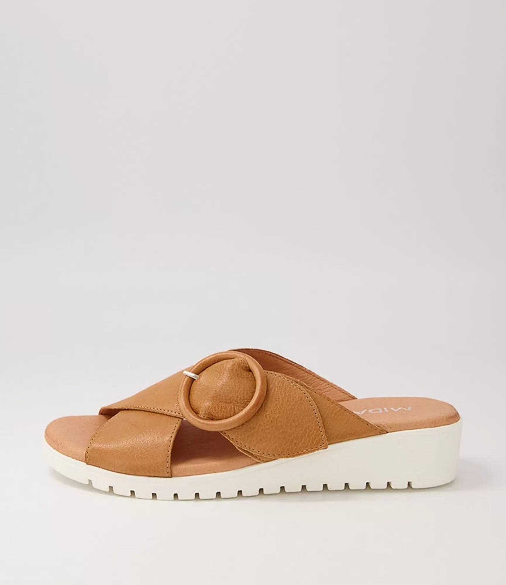 Clearance Midas Shoes Milli Dark Tan Leather Slides Ws
