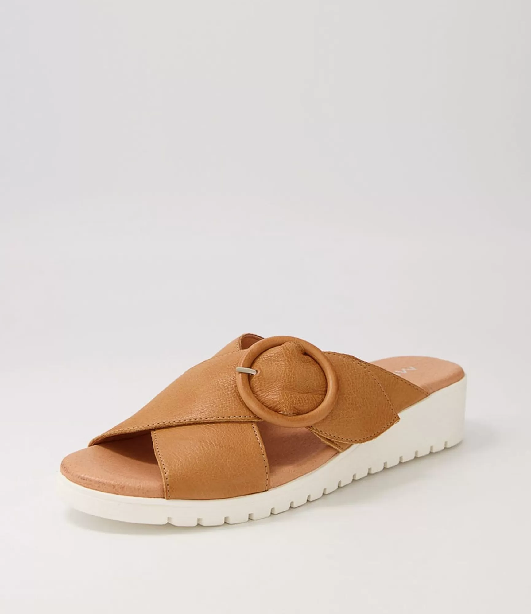 Clearance Midas Shoes Milli Dark Tan Leather Slides Ws