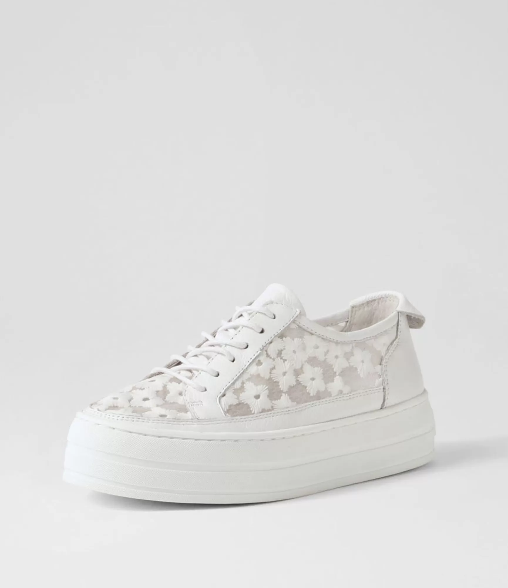 Cheap Midas Shoes Sirena White Leather Flower Sneakers
