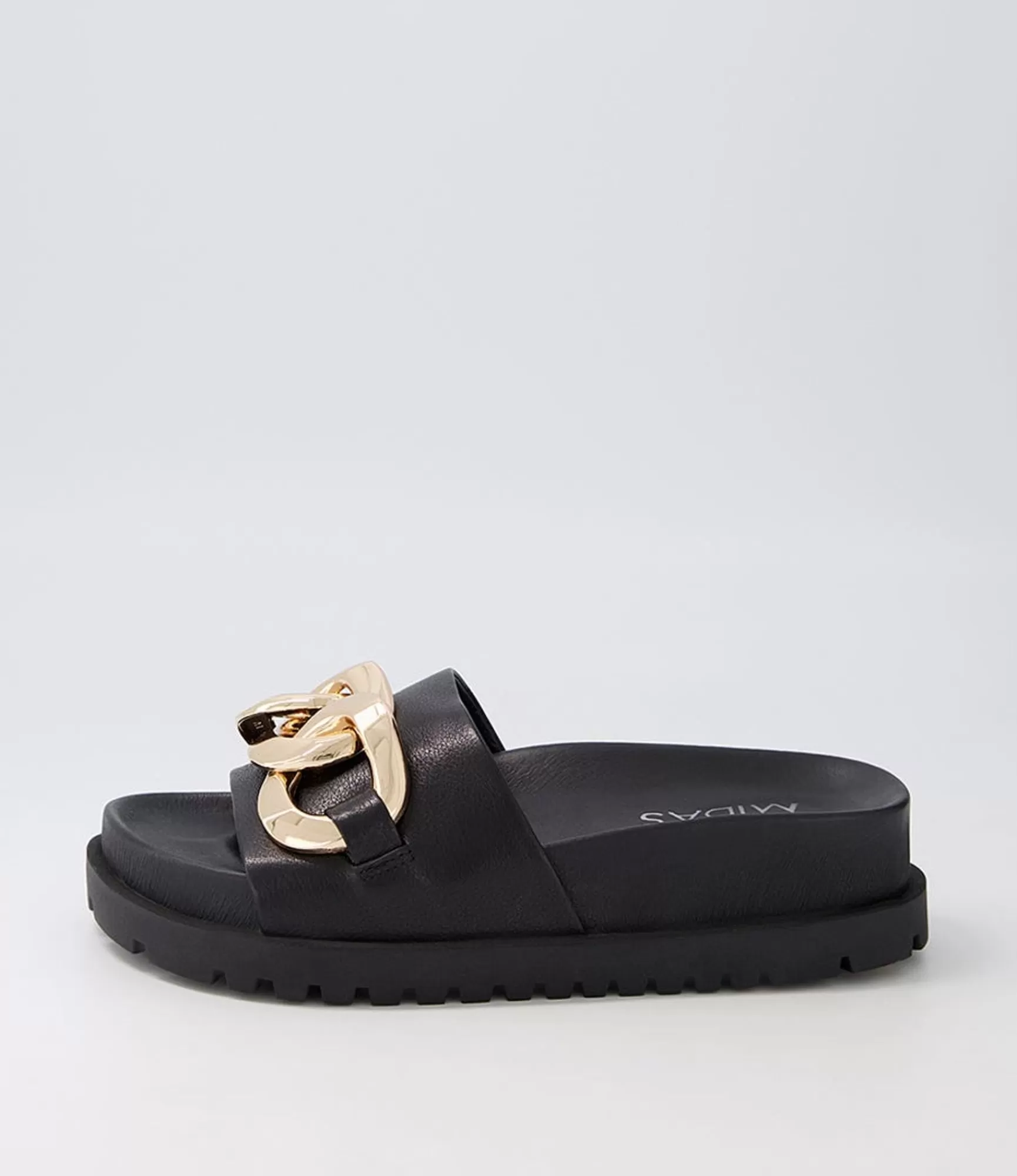 New Midas Shoes Uno Black Leather Slides