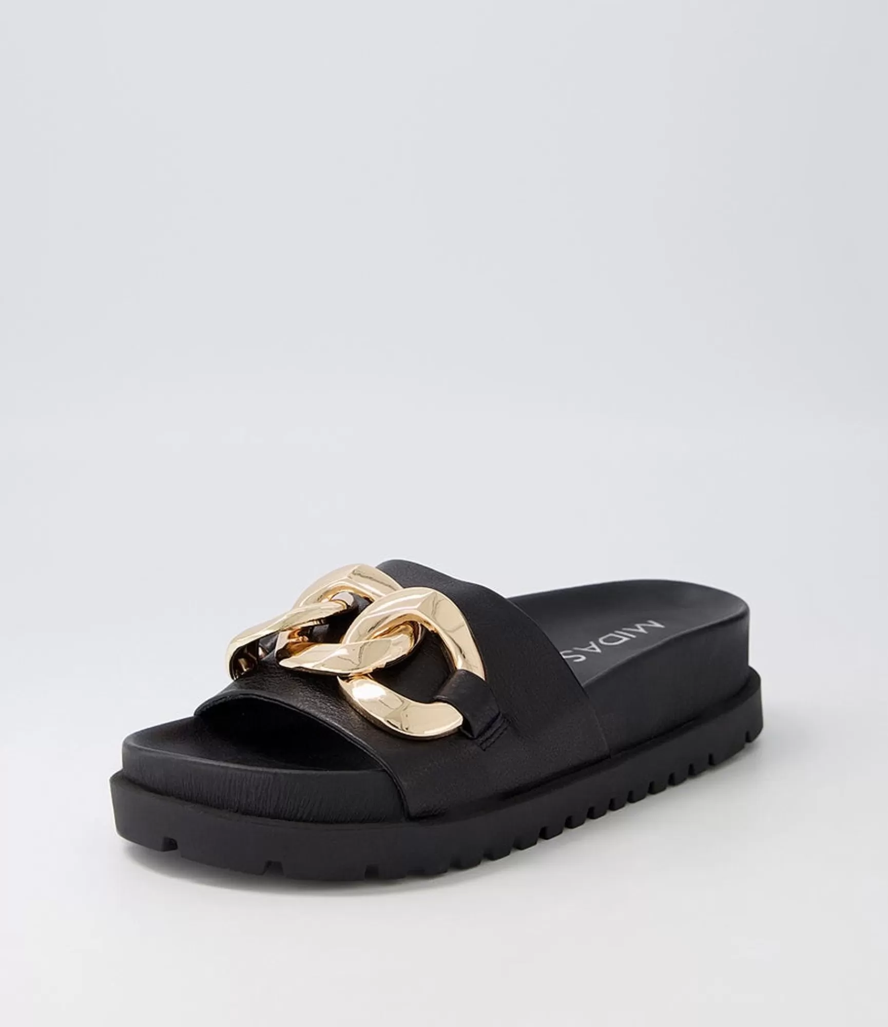 New Midas Shoes Uno Black Leather Slides