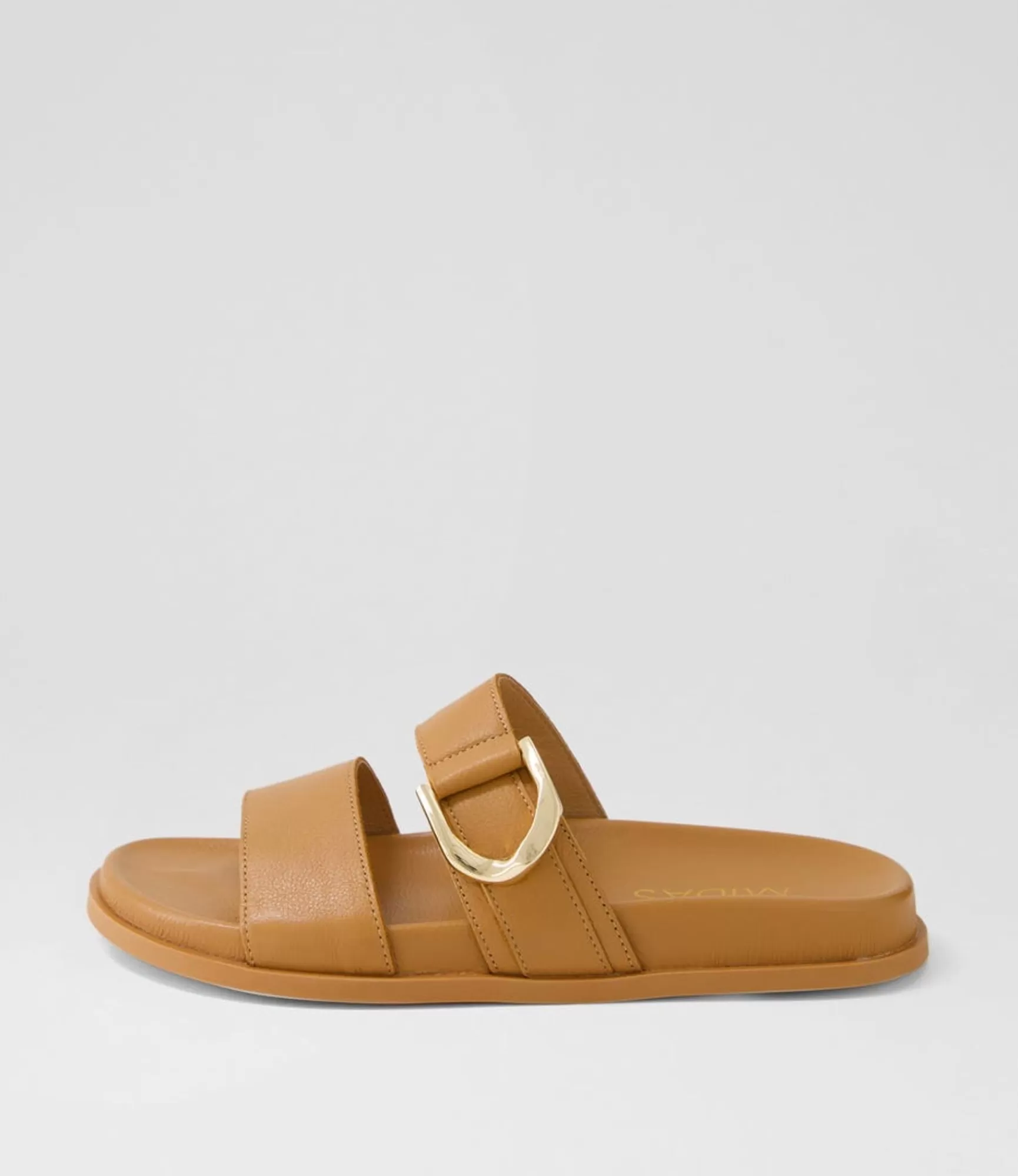 New Midas Shoes Valanse Dark Tan Leather Slides