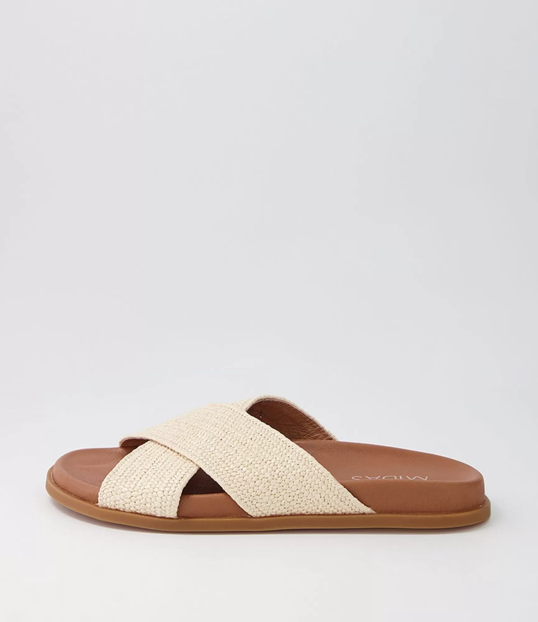 Fashion Midas Shoes Velena Natural Dark Tan Woven Leather Slides