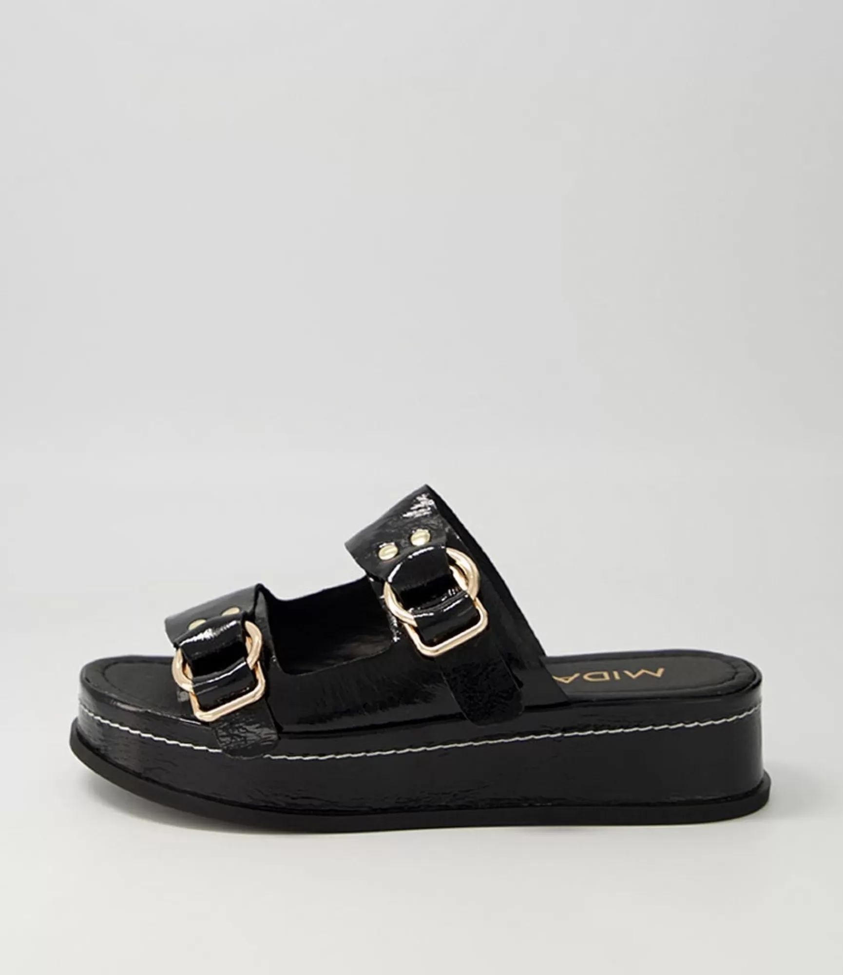 Clearance Midas Shoes Wandery Black Wrinkle Patent Sandals