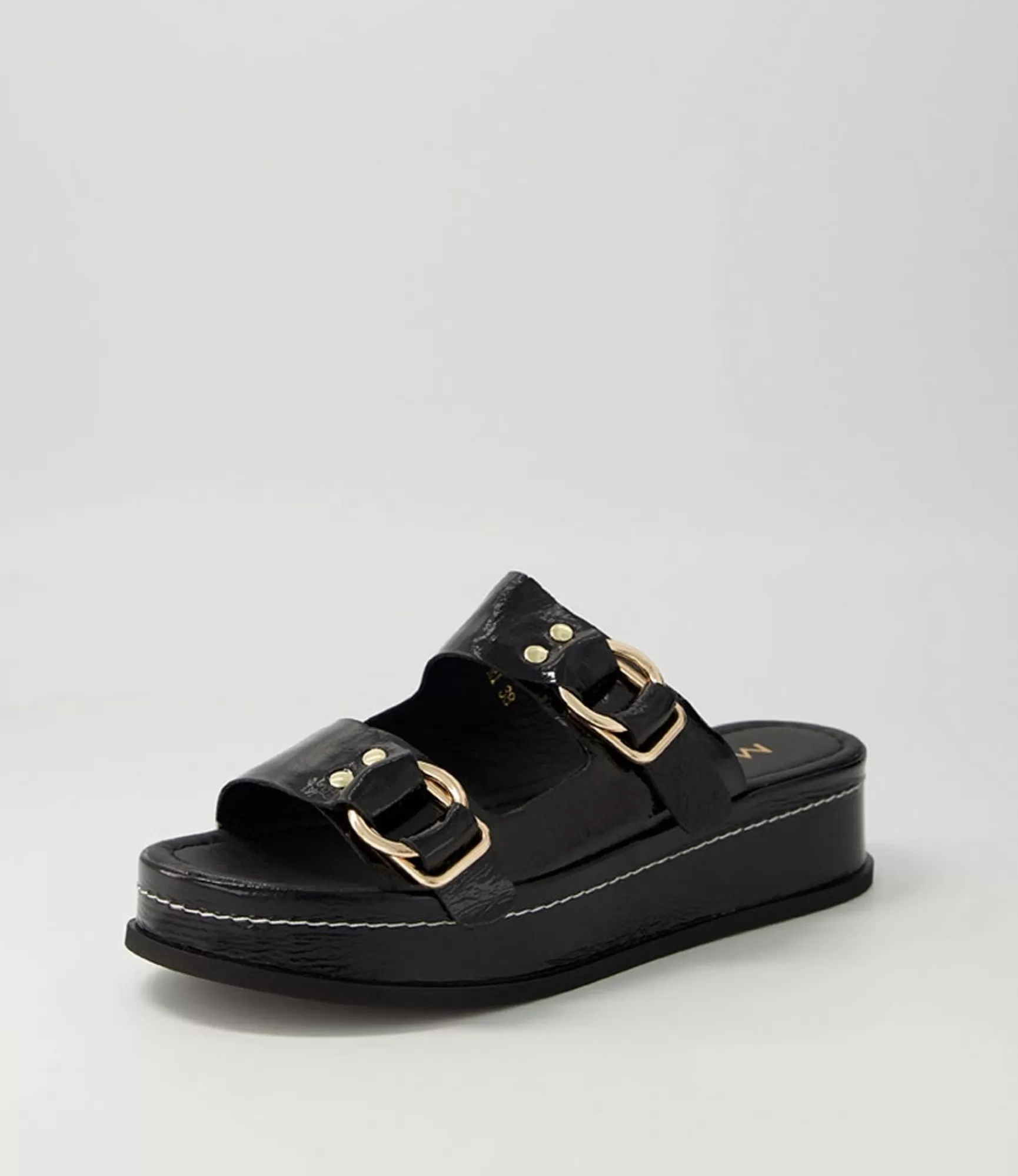 Clearance Midas Shoes Wandery Black Wrinkle Patent Sandals