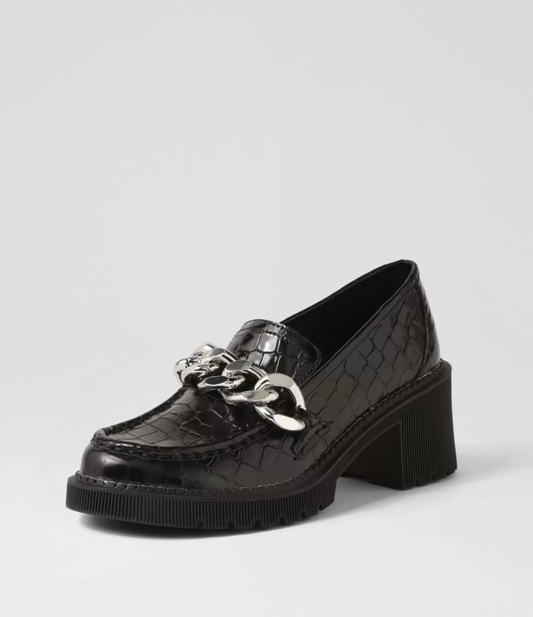 Discount Midas Shoes Zuzu Black Croc Leather Heels